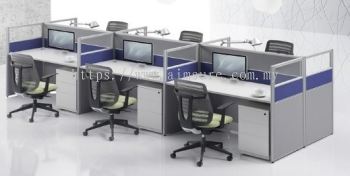 Rectangular 6 pax workstation with half glass and full board panel