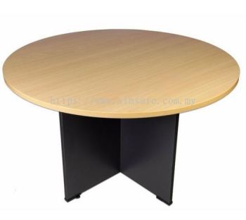 Round discussion table with dark grey wooden panel leg (beech)