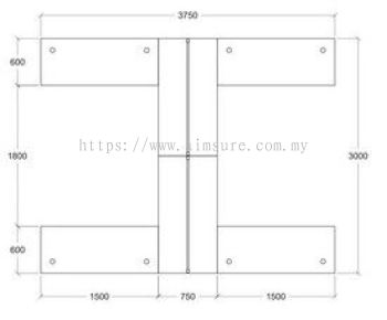 4 pax L shape workstation with square metal leg and desking panel system drawing