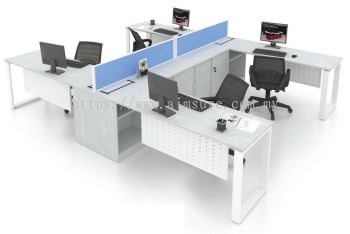 L shape workstation with square metal leg and desking panel system