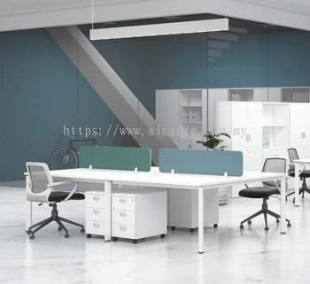 4 pax White series office workstation with frameless panel