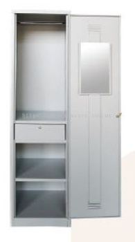 Steel wardrobe with mirror, drawer and lock