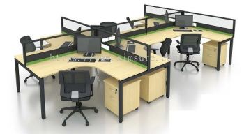 6 pax L shape workstation with U metal leg and desking wire trunking panel system