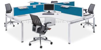 4 person L shape workstation with rumex leg and middle trunking box