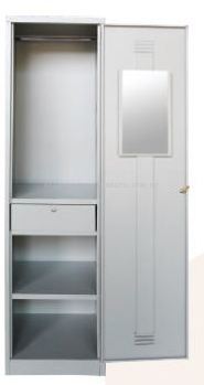 1 compartment steel wardrobe with mirror and drawer