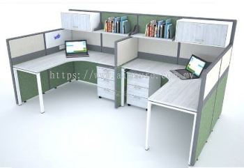 2 cluster office workstation with hanging cabinet and metal leg