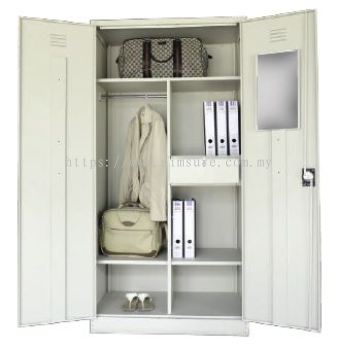 Full height wardrobe with steel swinging door 1 drawer 1 mirror