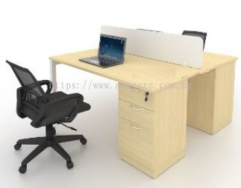 2 pax rectangular workstation with desking system and 2+1 fixed drawer