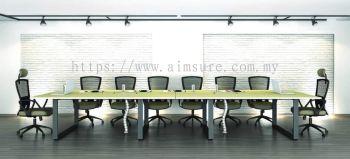 Long Conference table with Square metal leg and Socket box