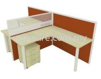 2 pax L shape table with square pole and partition