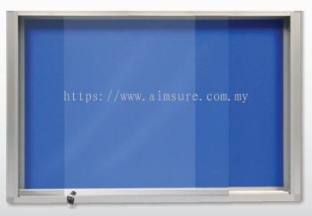Notice board with glass sliding door with lock blue colour foam board