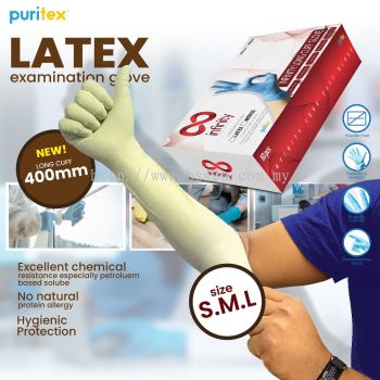 Puritex Latex Examination Long glove 400mm Powder Free Mammamia Gloves (Natural)