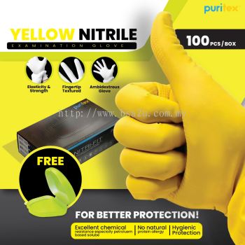 [FREE RETAINER] Puritex Nitrile Powder Free Examination Glove Yellow | M size (100pcs/box)