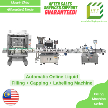 Automatic Online Liquid Filling + Capping + Labelling Machine