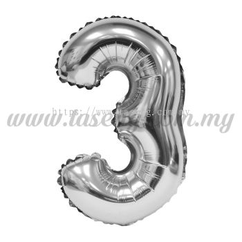 16inch Foil Balloon Number 3 - Silver (FB-16-3S)
