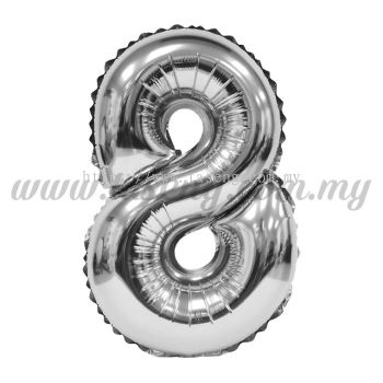 16inch Foil Balloon Number 8 - Silver (FB-16-8S)