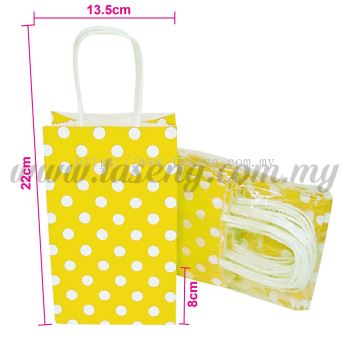 Polka Dot Kraft Handle Paper Bag -Yellow  1pack *10pcs (RPB-PD2-Y)
