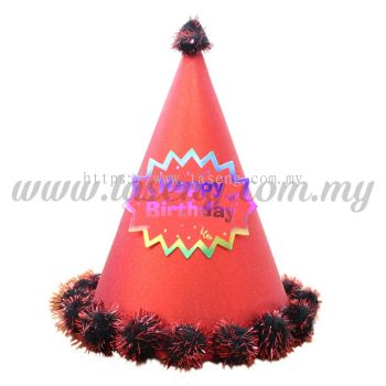 24cm Hat Happy Birthday (Glitter) - Red (HAT-HB1-R)