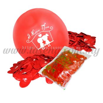 12inch I LOVE YOU 1 Side Printed Red Color Balloons 50pcs (B-12SR-ILU50-R)