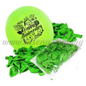 12inch Happy Anniversary 1 Side Printed Balloons 50pcs (B-SR12-HN50- LIME GREEN)