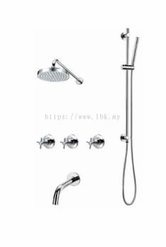 PREMTEX CROSS HANDLE CHROME PLATED BRASS CONCEALED THERMOSTATIC BATH SET