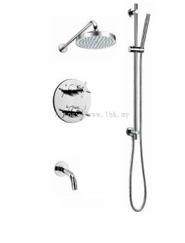 PREMTEX CROSS HANDLE CHROME PLATED BRASS CONCEALED THERMOSTATIC BATH.SHOWER SET