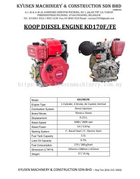 Koop Diesel Engine KD170F/FE