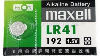 MAXELL, SIZE LR41,  ALKALINE BATTERY CELL, 1.5VOLTS 