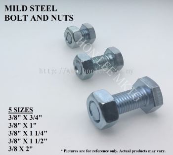 MILD STEEL BOLT & NUT [3/8"X3/4"] [3/8"X1"] [3/8'X1 1/4"] [3/8"X1 1/2"] [3/8"X2"] 