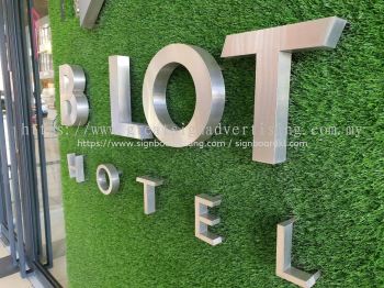 b lot hotel stainless steel silver hairline 3d letteting and logo signage signboard at kuala lumpur