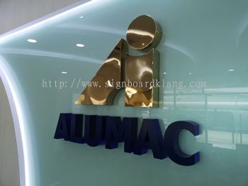 Alumac Sdn bhd stainless steel gold 3D box up lettering signage at sugai buloh Kuala Lumpur