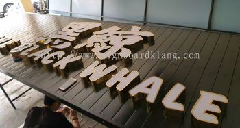 the black whale stainless steel gold 3D LED ftontlit signage at SS2 Petaling jaya Kuala Lumpur