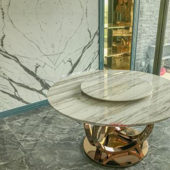 Elegant Round White Marble Dining Table | Stain Free | Volakas