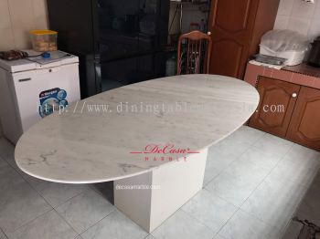 Oval Marble Dining Table | Sivec White | Stain Free | 6 Seaters
