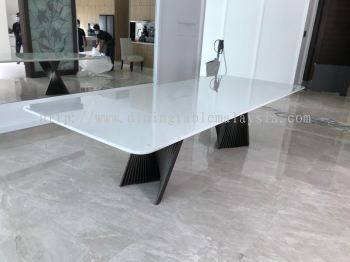 Luxury White Marble Dining Table | Sivec White | 10 Seaters | 9ft | Stain Free