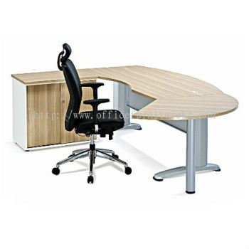 BERLIN EXECUTIVE WRITING OFFICE TABLE / DESK D-SHAPE CURVE WITH SIDE CABINET & SIDE DISCUSSION TABLE ABMB55 (INNER) - Seri Kembangan | Sri petaling | Bukit Jalil | Puchong | Best Design