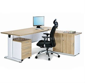 BERLIN WRITING OFFICE TABLE / DESK WITH SIDE CABINET & MOBILE PEDESTAL 3D SET ABT188 - office table Setia Eco Park | office table Selayang | office table Ampang | Office Furniture Shop