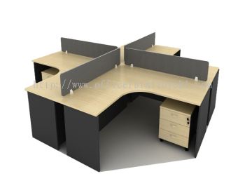 OPEN CONCEPT 4 CLUSTER WORKSTATION C/W FIBER SCREEN DESKING PANEL