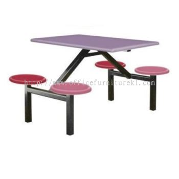 4 SEATER ROUND STOOL WITHOUT BACKREST (PINK) - canteen table set/ fibreglass table oasis damansra | canteen table klang | canteen table pandan indah