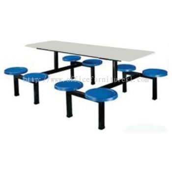 8 SEATER RECTANGULAR FIBREGLASS TABLE WITH STOOLS - canteen table set/ fibreglass table petaling jaya | canteen table kwasa damansara | canteen table kota damansara