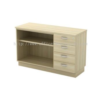 WOODEN SIDE CABINET C/W OPEN SHELF + FIXED PEDESTAL DRAWER SRI HARTAMAS KL