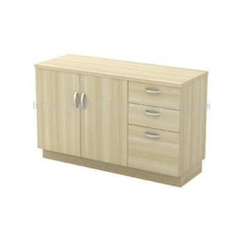 WOODEN SIDE CABINET C/W SWINGING DOOR + FIXED PEDESTAL DRAWER SENTUL KL