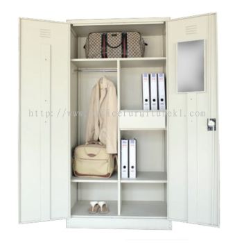 DORMITORY STEEL WARDROBE CUPBOARD WITH HANGING ROD, MIRROW, DRAWER & SHELF DAMANSARA PJ SELANGOR 