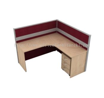 CLUSTER OF 1 WORKSTATION 1 WOODEN BASE C/W MOBILE PEDESTAL 3D -  Partition Workstation Damansara Utama | Partition Workstation Uptown PJ | Partition Workstation Taman Sri Rampai