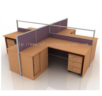 CLUSTER OF 4 WORKSTATION 27 C/W FIXED CABINET & MOBILE PEDESTAL 3D