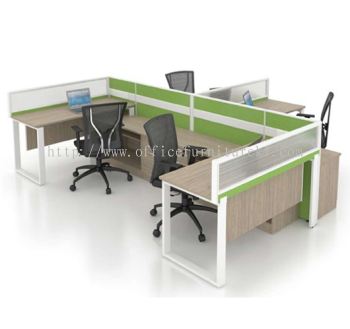 OPEN CONCEPT 4 WORKSTATION 1 WITH METAL O LEG & SIDE  CABINET 1