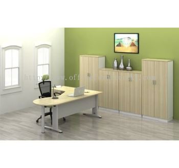 BERLIN EXECUTIVE WRITING L-SHAPE OFFICE TABLE  WITH SIDE CABINET & SIDE CONNECTION ABL 44-4D FULL SET