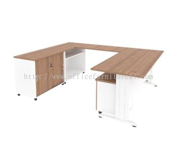 JOY U-SHAPE EXECUTIVE OFFICE TABLE / DESK MOBILE PEDESTAL 3D & LOW CABINET MJ 88 (L) (Color Cappuccino) - executive table Rawang | executive table Selayang | executive table Gombak | executive table Top 10 Best Model 