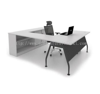 MADISON EXECUTIVE L-SHAPE OFFICE TABLE / DESK METAL A LEG  C/W LOW CABINET (Color Grey) - L-shape table Shah Alam | L-shape table Sungai Besi | L-shape table Cheras | L-shape table Mid Year Sale