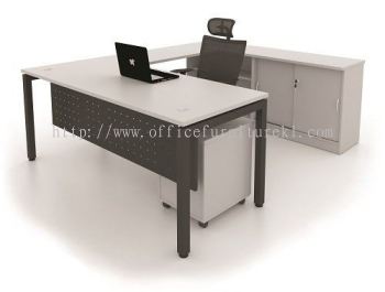 MUKI L-SHAPE OFFICE TABLE / DESK C/W LOW CABINET & MOBILE PEDESTAL 3D SET-MU88G (Color Grey) - L-shape table Keramat | L-shape table Bangsar | L-shape table Taipan Business Centre | L-shape table Top 10 Best Recommend